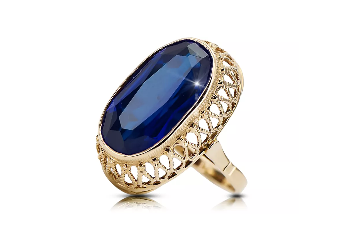 Пръстен Сапфир 14K жълто злато Винтидж бижута vrc129y